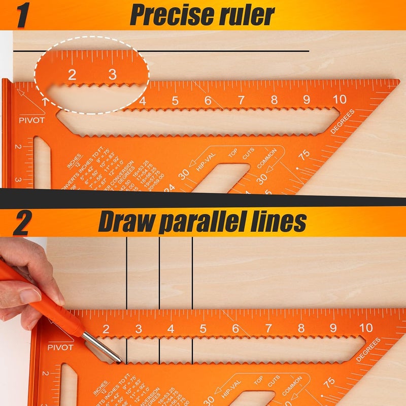 Matework Carpenter Square 12 Inch, Rafter Square for Angle Drawing Measuring Ruler, Framing Square Tool Aluminum for Woodworking, Carpentry - Image 4